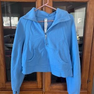 lululemon Women's Aero Blue Funnel Neck Cropped Half-Zip Pullover (LIMITED ED.)